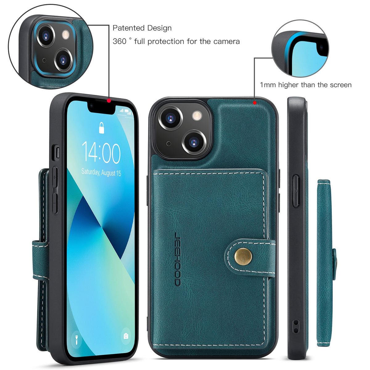 ELECTROPRIME For iPhone 15 JEEHOOD Retro Magnetic Detachable Leather Phone Case(Blue)