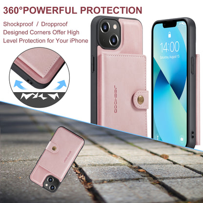 ELECTROPRIME For iPhone 15 JEEHOOD Retro Magnetic Detachable Leather Phone Case(Pink)