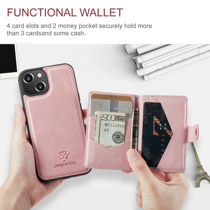 ELECTROPRIME For iPhone 15 JEEHOOD Retro Magnetic Detachable Leather Phone Case(Pink)