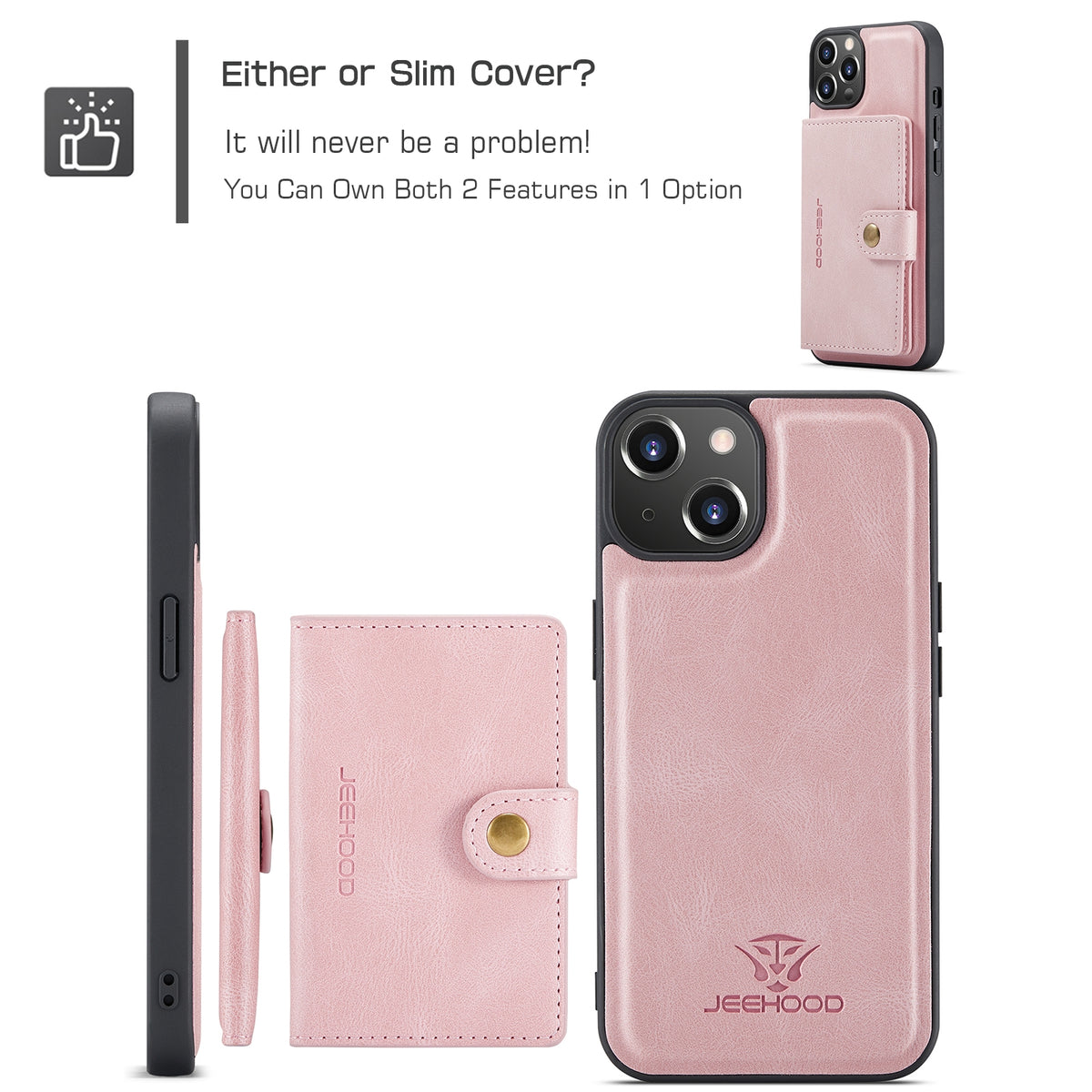 ELECTROPRIME For iPhone 15 JEEHOOD Retro Magnetic Detachable Leather Phone Case(Pink)