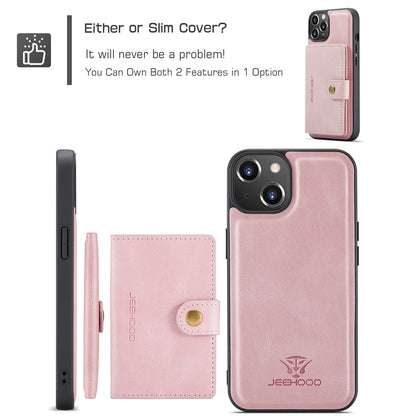 ELECTROPRIME For iPhone 15 JEEHOOD Retro Magnetic Detachable Leather Phone Case(Pink)