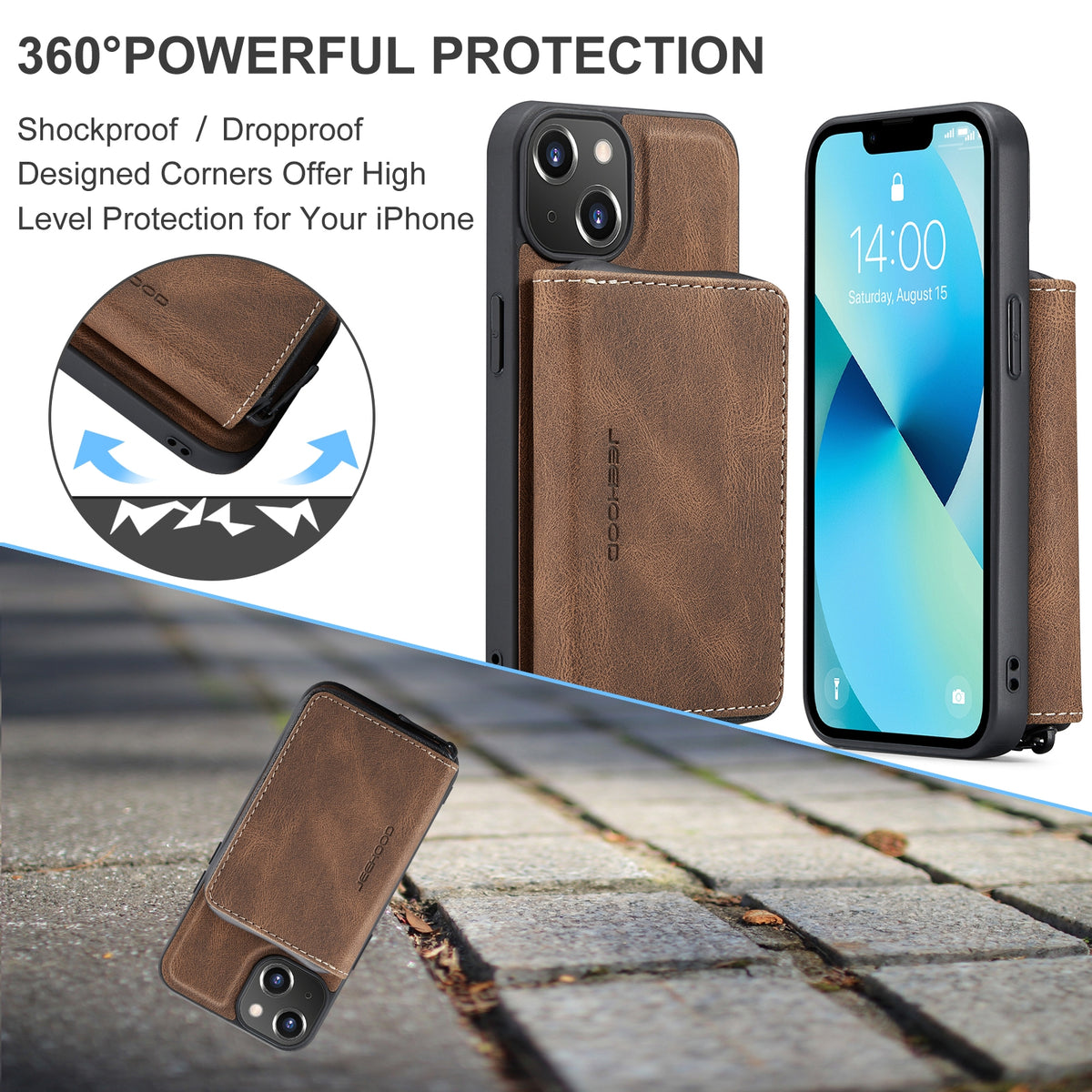 ELECTROPRIME For iPhone 15 Plus JEEHOOD Magnetic Zipper Wallet Leather Phone Case(Brown)
