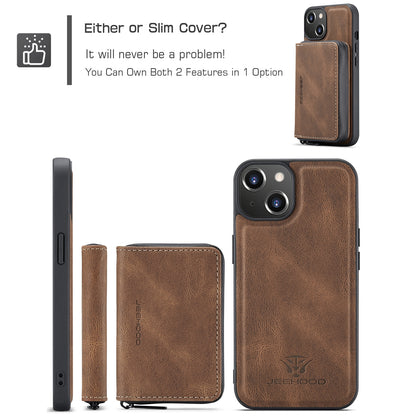 ELECTROPRIME For iPhone 15 Plus JEEHOOD Magnetic Zipper Wallet Leather Phone Case(Brown)