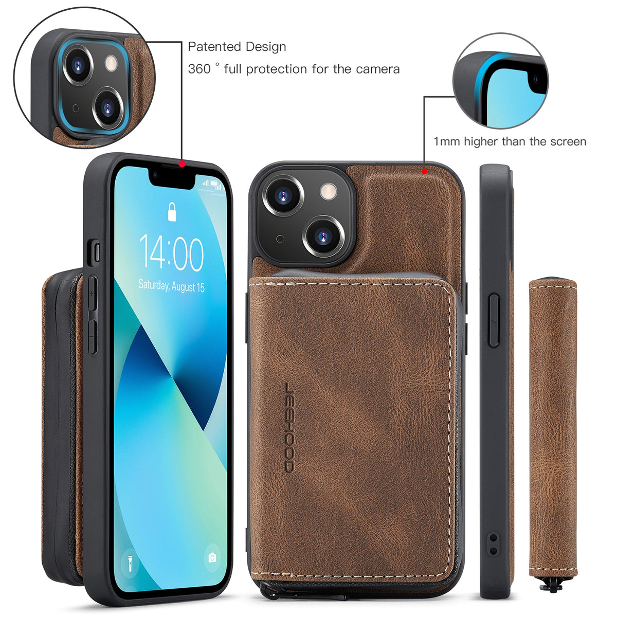 ELECTROPRIME For iPhone 15 Plus JEEHOOD Magnetic Zipper Wallet Leather Phone Case(Brown)