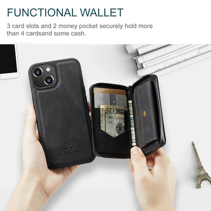 ELECTROPRIME For iPhone 15 JEEHOOD Magnetic Zipper Wallet Leather Phone Case(Black)