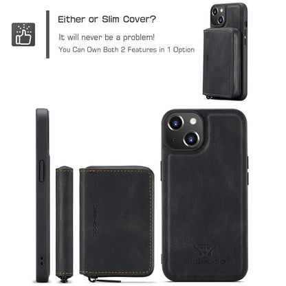 ELECTROPRIME For iPhone 15 JEEHOOD Magnetic Zipper Wallet Leather Phone Case(Black)