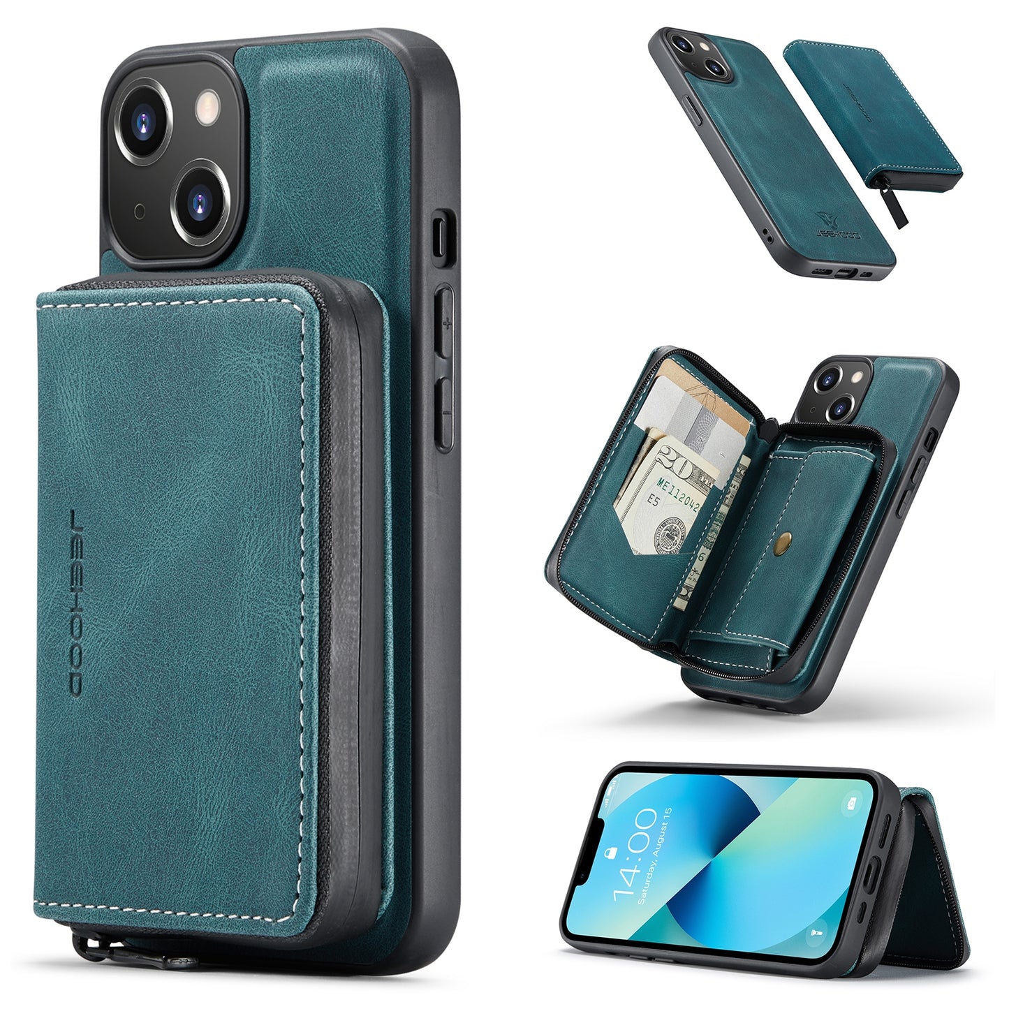ELECTROPRIME For iPhone 15 JEEHOOD Magnetic Zipper Wallet Leather Phone Case(Blue)