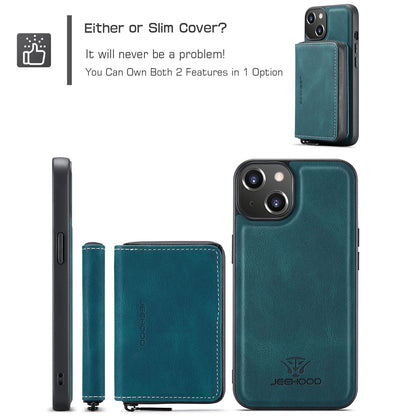 ELECTROPRIME For iPhone 15 JEEHOOD Magnetic Zipper Wallet Leather Phone Case(Blue)