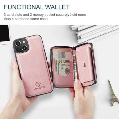 ELECTROPRIME For iPhone 15 JEEHOOD Magnetic Zipper Wallet Leather Phone Case(Pink)