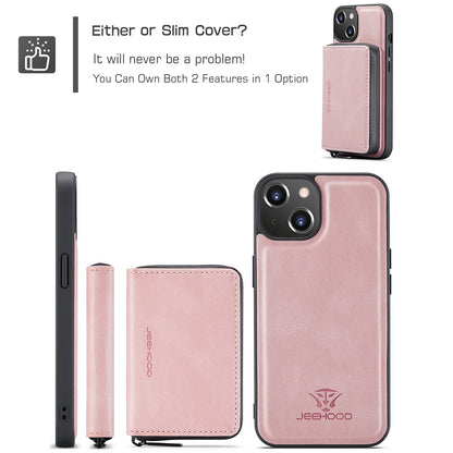 ELECTROPRIME For iPhone 15 JEEHOOD Magnetic Zipper Wallet Leather Phone Case(Pink)