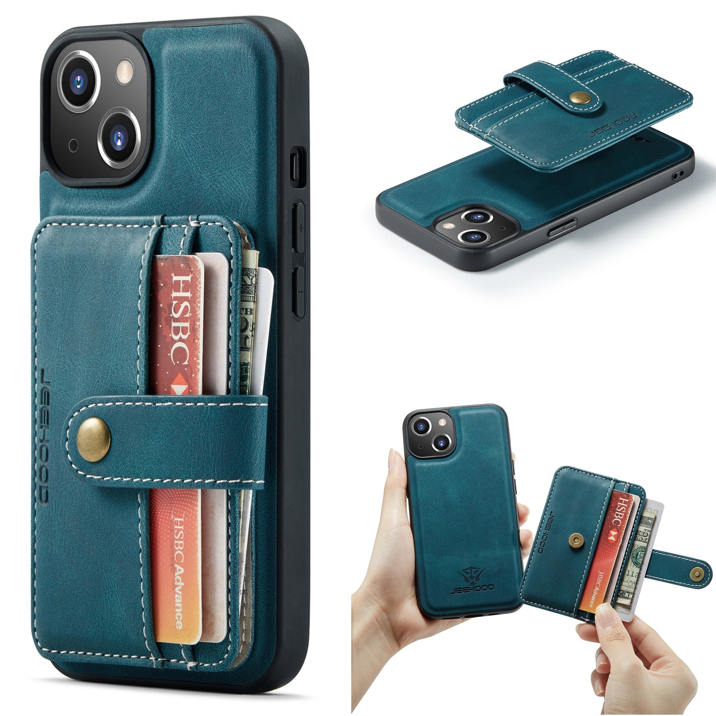 ELECTROPRIME For iPhone 15 JEEHOOD RFID Blocking Anti-Theft Magnetic PU Phone Case(Blue)