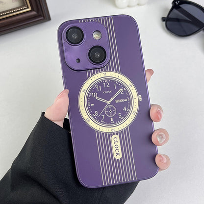 ELECTROPRIME For iPhone 15 Clock Pattern Magnetic Lens Protection Phone Case(Purple)