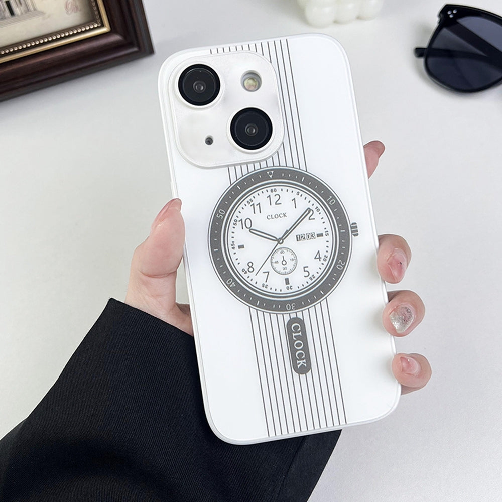 ELECTROPRIME For iPhone 15 Clock Pattern Magnetic Lens Protection Phone Case(White)
