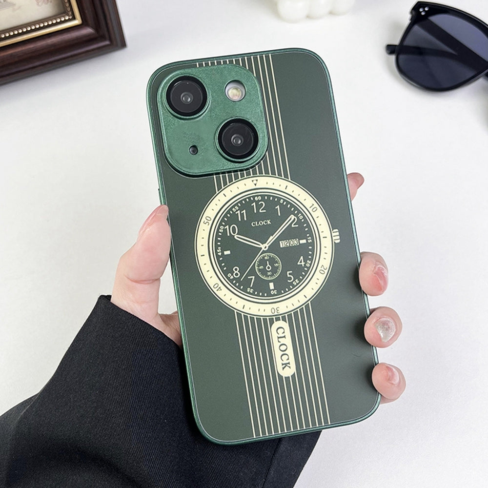 ELECTROPRIME For iPhone 15 Clock Pattern Magnetic Lens Protection Phone Case(Green)