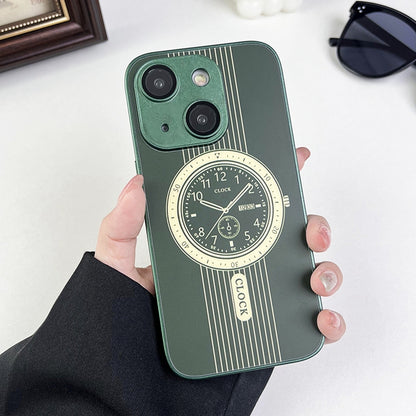ELECTROPRIME For iPhone 15 Clock Pattern Magnetic Lens Protection Phone Case(Green)