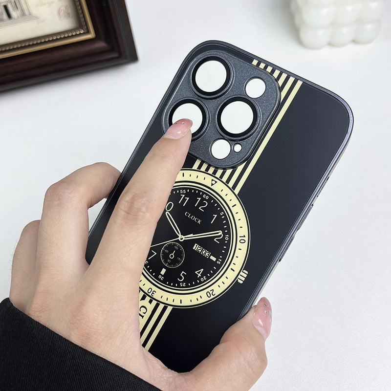 ELECTROPRIME For iPhone 15 Clock Pattern Magnetic Lens Protection Phone Case(Purple)