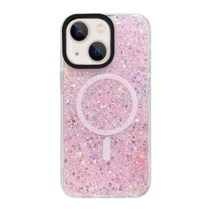 ELECTROPRIME For iPhone 15 Gold Armor MagSafe Glitter Epoxy Phone Case(Pink)