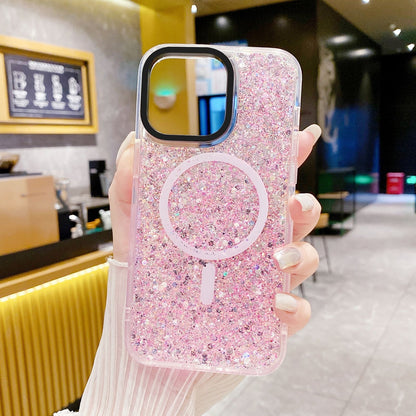 ELECTROPRIME For iPhone 15 Gold Armor MagSafe Glitter Epoxy Phone Case(Pink)