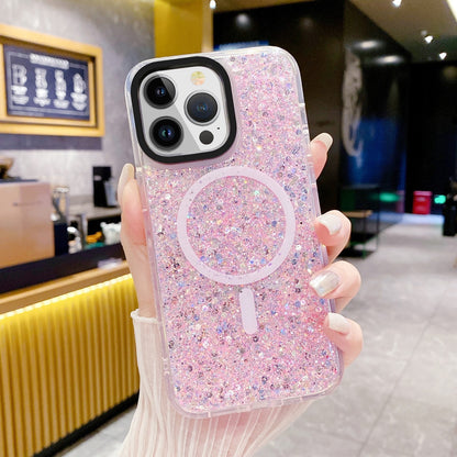 ELECTROPRIME For iPhone 15 Gold Armor MagSafe Glitter Epoxy Phone Case(Pink)