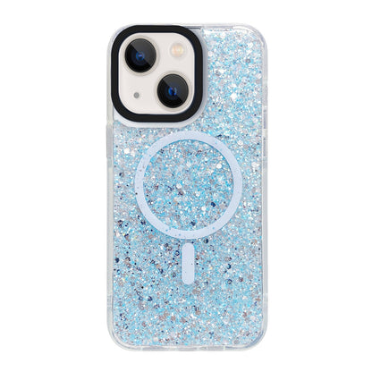 ELECTROPRIME For iPhone 15 Gold Armor MagSafe Glitter Epoxy Phone Case(Blue)