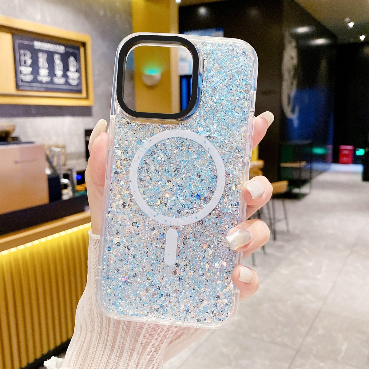 ELECTROPRIME For iPhone 15 Gold Armor MagSafe Glitter Epoxy Phone Case(Blue)