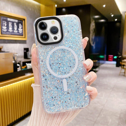 ELECTROPRIME For iPhone 15 Gold Armor MagSafe Glitter Epoxy Phone Case(Blue)