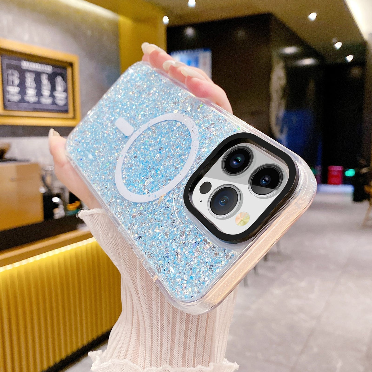 ELECTROPRIME For iPhone 15 Gold Armor MagSafe Glitter Epoxy Phone Case(Blue)