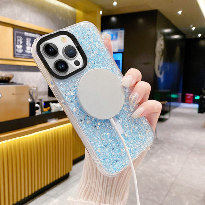 ELECTROPRIME For iPhone 15 Gold Armor MagSafe Glitter Epoxy Phone Case(Blue)