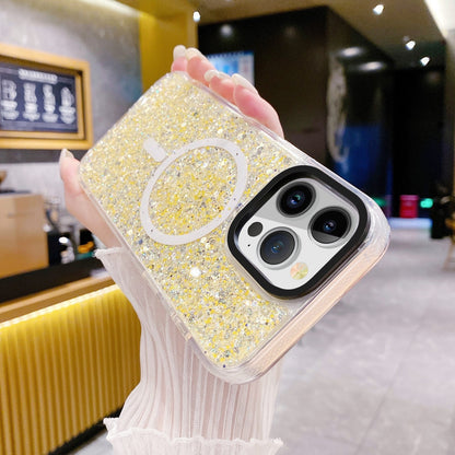 ELECTROPRIME For iPhone 15 Gold Armor MagSafe Glitter Epoxy Phone Case(Yellow)