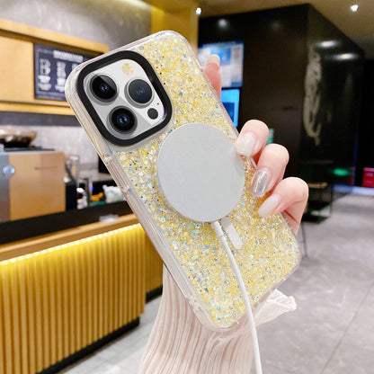 ELECTROPRIME For iPhone 15 Gold Armor MagSafe Glitter Epoxy Phone Case(Yellow)