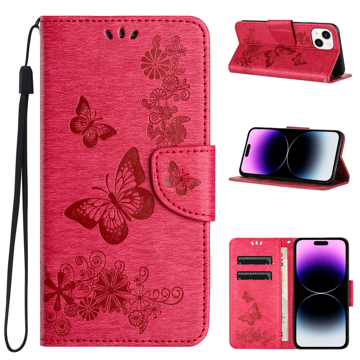 ELECTROPRIME For iPhone 15 Plus Butterfly Embossed Flip Leather Phone Case(Red)
