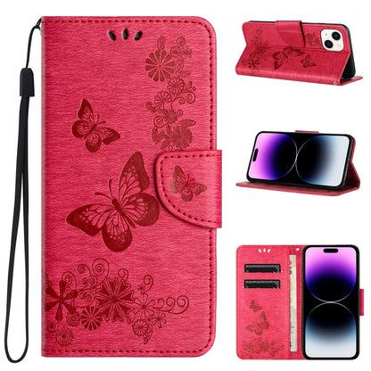 ELECTROPRIME For iPhone 15 Plus Butterfly Embossed Flip Leather Phone Case(Red)