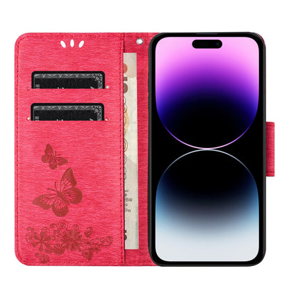 ELECTROPRIME For iPhone 15 Plus Butterfly Embossed Flip Leather Phone Case(Red)