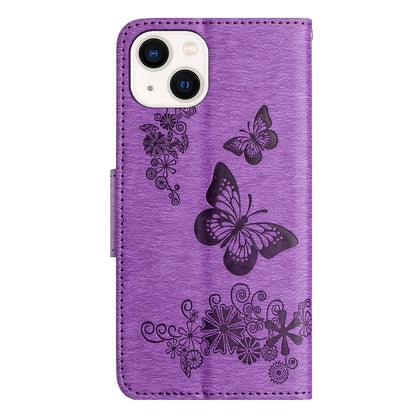 ELECTROPRIME For iPhone 15 Butterfly Embossed Flip Leather Phone Case(Purple)