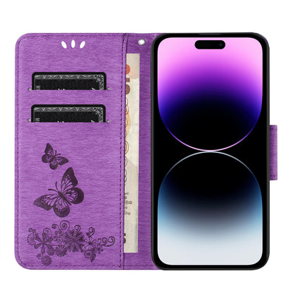 ELECTROPRIME For iPhone 15 Butterfly Embossed Flip Leather Phone Case(Purple)