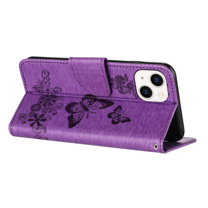 ELECTROPRIME For iPhone 15 Butterfly Embossed Flip Leather Phone Case(Purple)