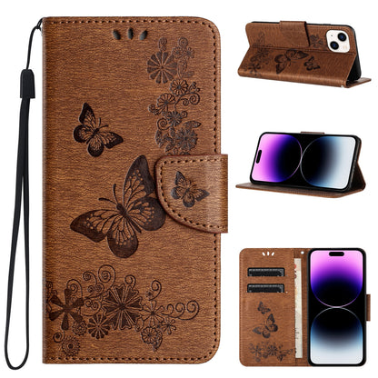 ELECTROPRIME For iPhone 15 Butterfly Embossed Flip Leather Phone Case(Brown)