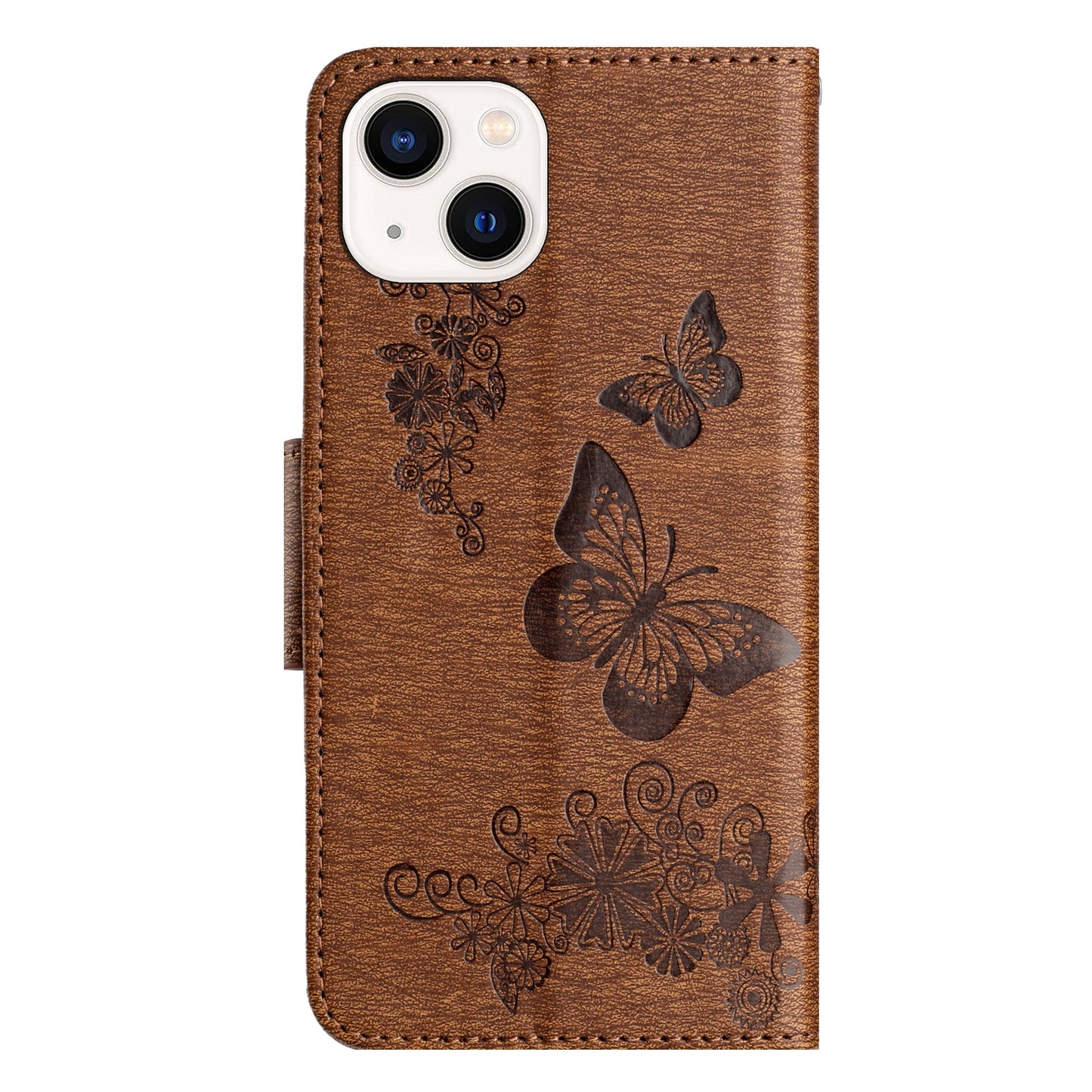 ELECTROPRIME For iPhone 15 Butterfly Embossed Flip Leather Phone Case(Brown)