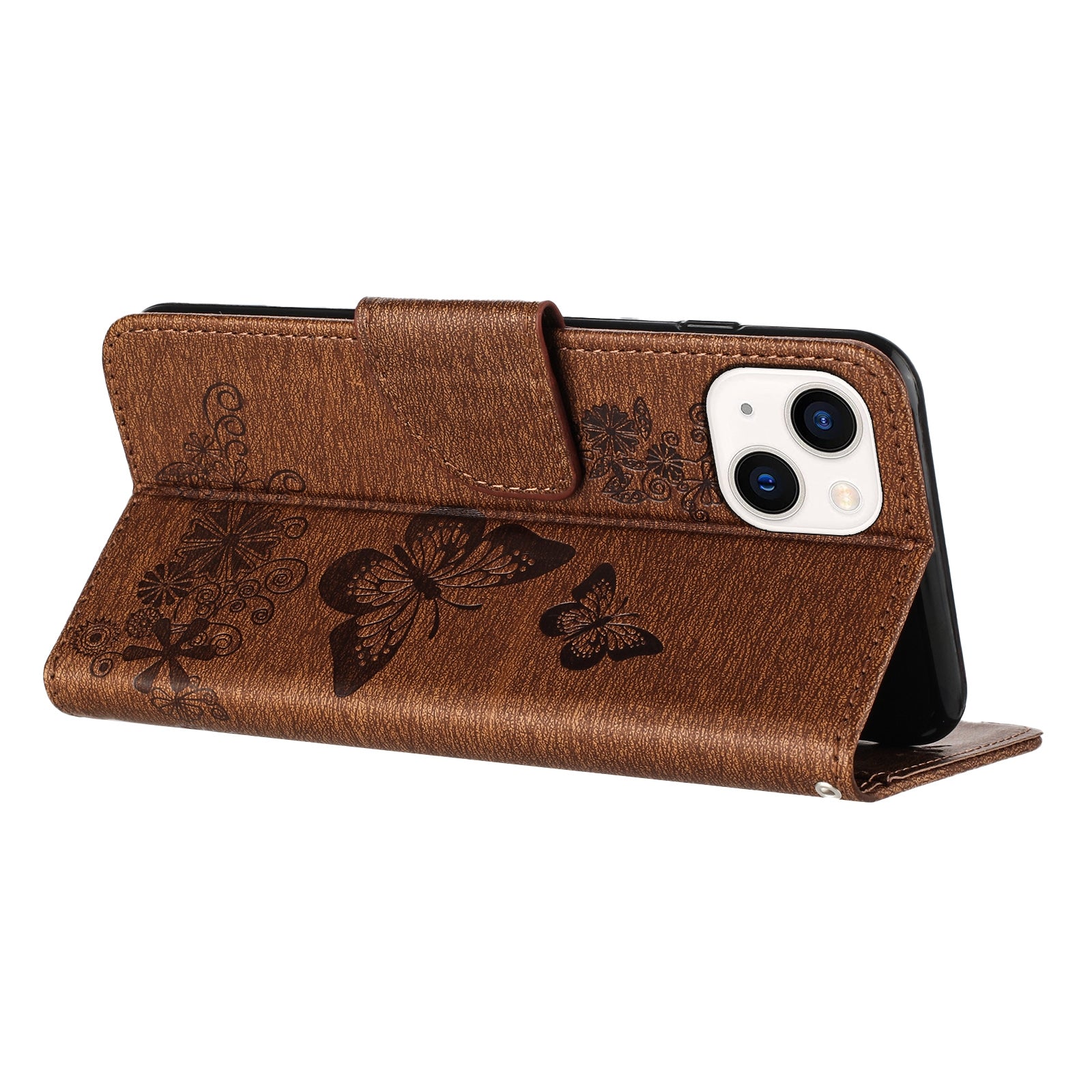 ELECTROPRIME For iPhone 15 Butterfly Embossed Flip Leather Phone Case(Brown)