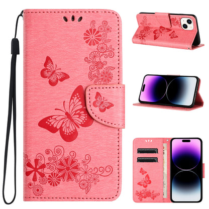 ELECTROPRIME For iPhone 15 Butterfly Embossed Flip Leather Phone Case(Pink)