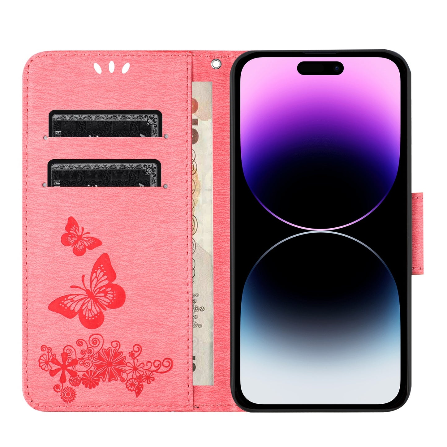 ELECTROPRIME For iPhone 15 Butterfly Embossed Flip Leather Phone Case(Pink)