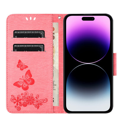 ELECTROPRIME For iPhone 15 Butterfly Embossed Flip Leather Phone Case(Pink)