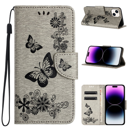 ELECTROPRIME For iPhone 15 Butterfly Embossed Flip Leather Phone Case(Grey)