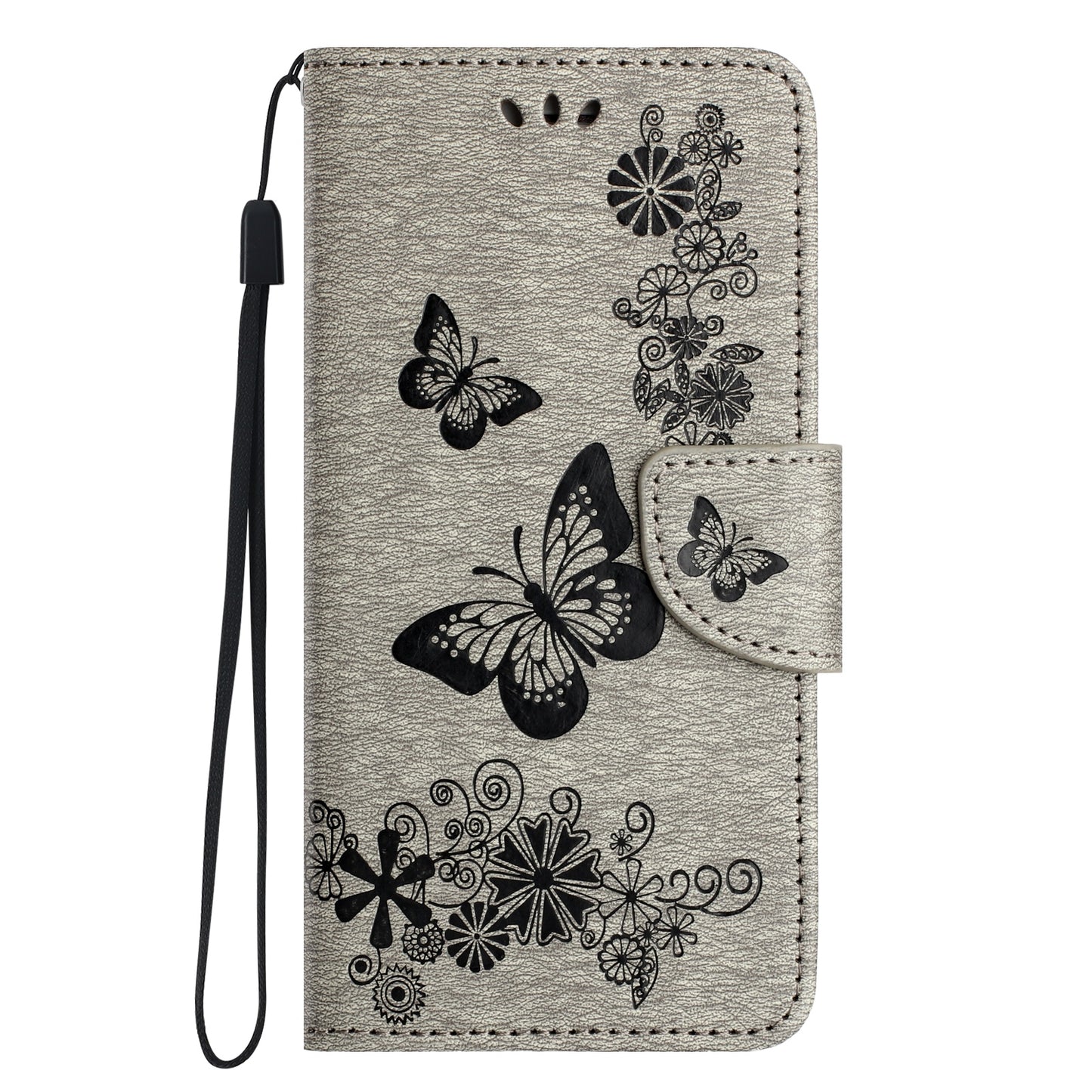 ELECTROPRIME For iPhone 15 Butterfly Embossed Flip Leather Phone Case(Grey)