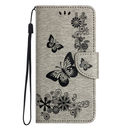 ELECTROPRIME For iPhone 15 Butterfly Embossed Flip Leather Phone Case(Grey)