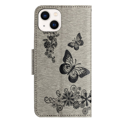 ELECTROPRIME For iPhone 15 Butterfly Embossed Flip Leather Phone Case(Grey)