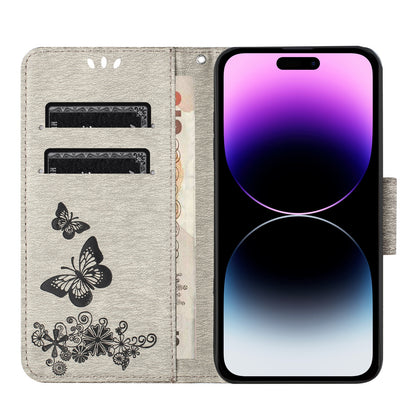ELECTROPRIME For iPhone 15 Butterfly Embossed Flip Leather Phone Case(Grey)