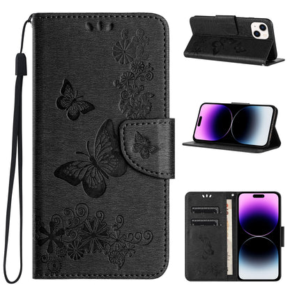 ELECTROPRIME For iPhone 15 Butterfly Embossed Flip Leather Phone Case(Black)