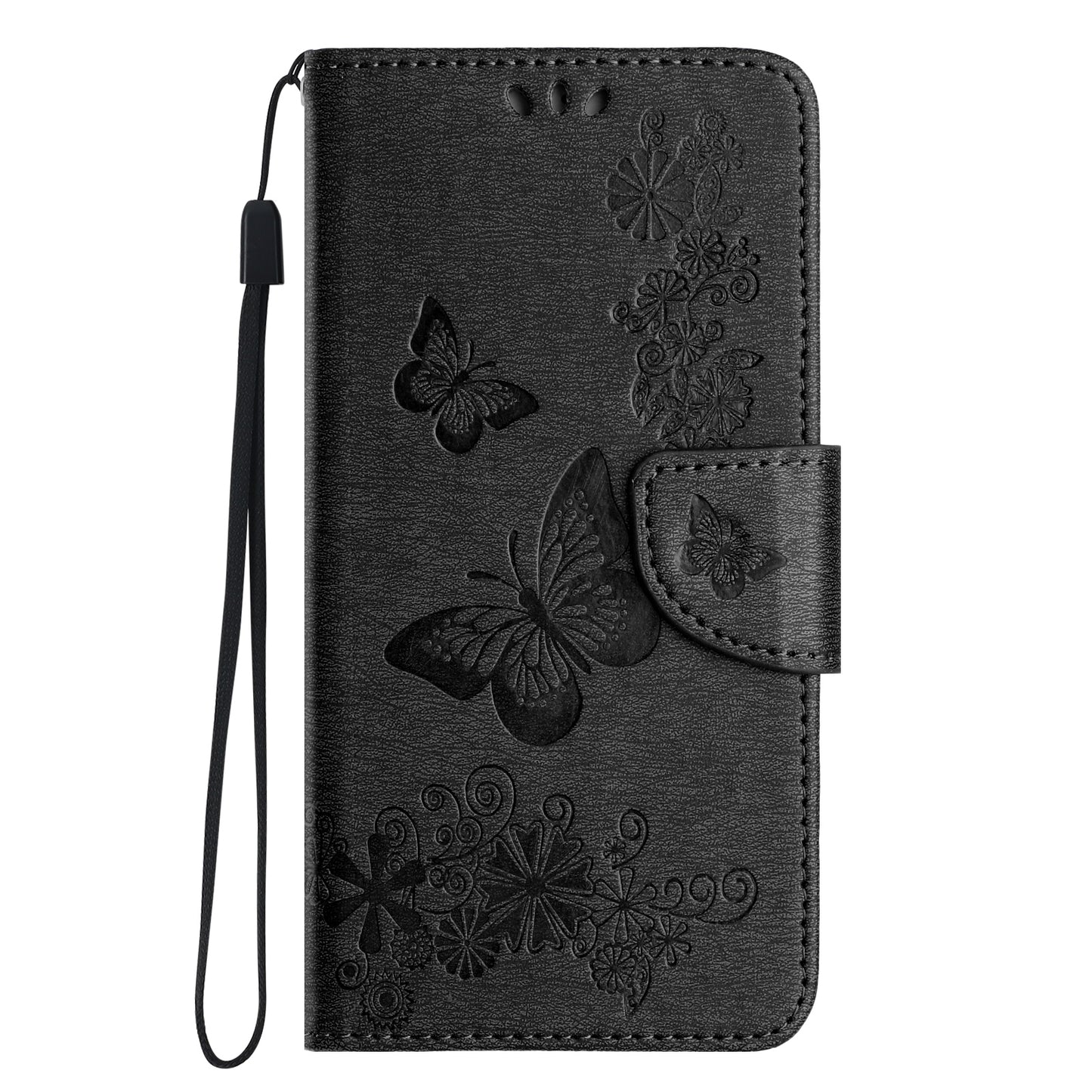 ELECTROPRIME For iPhone 15 Butterfly Embossed Flip Leather Phone Case(Black)