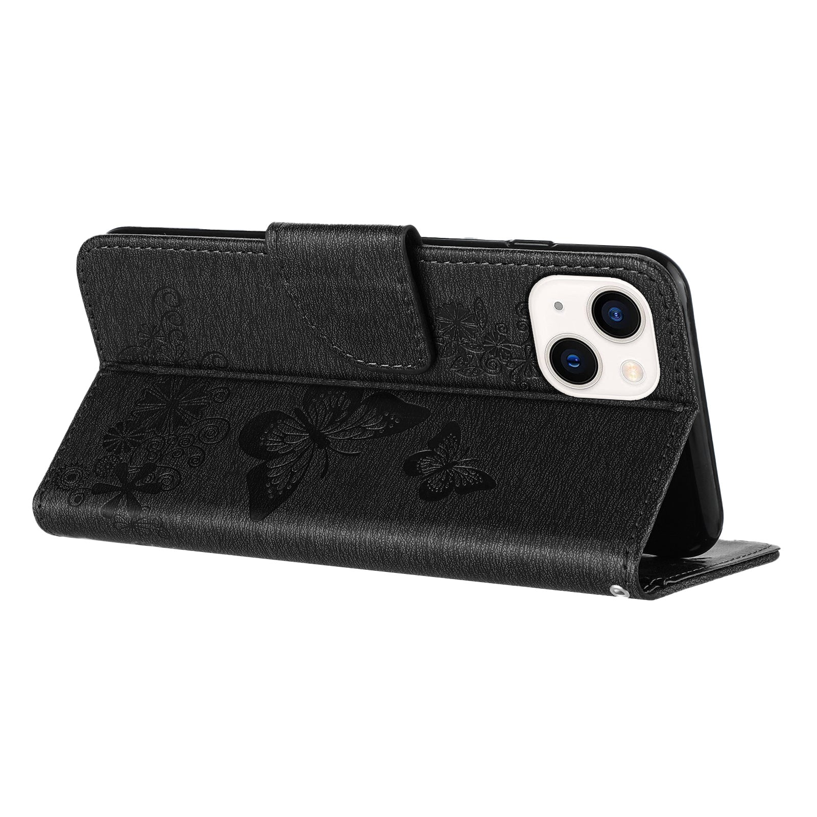 ELECTROPRIME For iPhone 15 Butterfly Embossed Flip Leather Phone Case(Black)